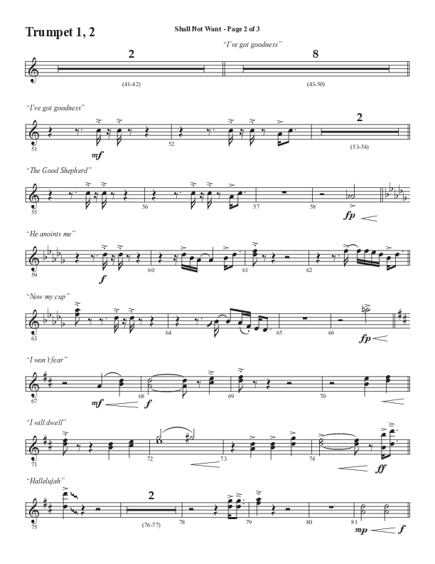 Shall Not Want (Choral Anthem SATB) Trumpet 1,2 (Semsen Music / Arr. Phil Nitz)