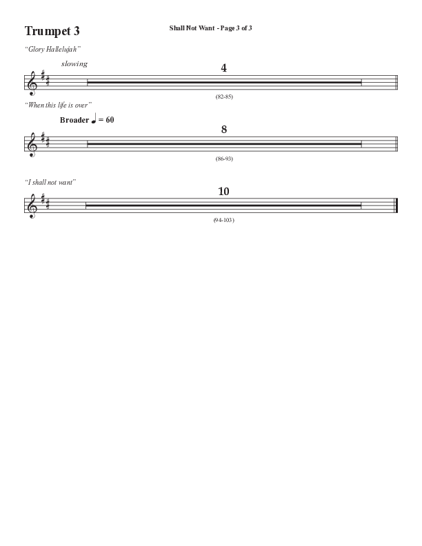 Shall Not Want (Choral Anthem SATB) Trumpet 3 (Semsen Music / Arr. Phil Nitz)