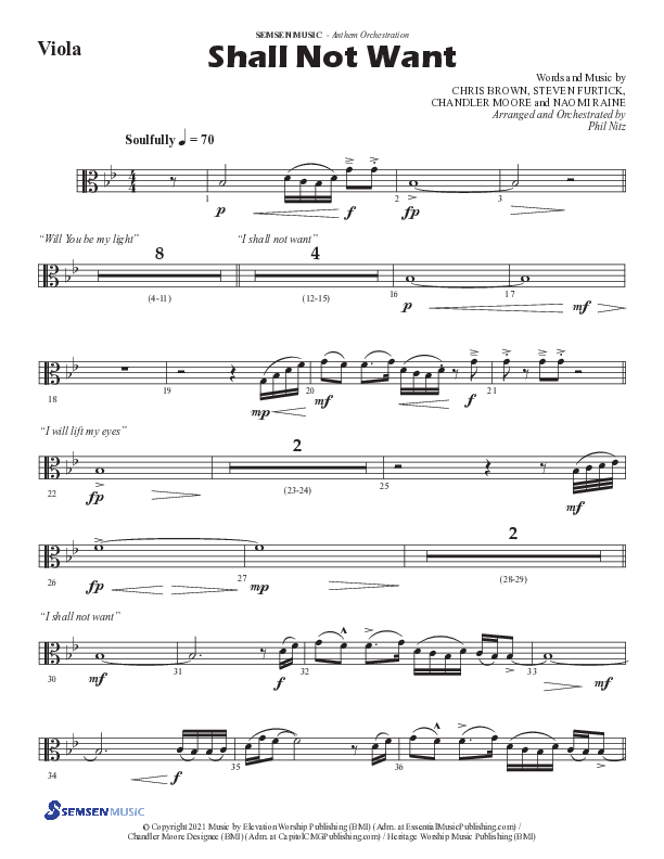 Shall Not Want (Choral Anthem SATB) Viola (Semsen Music / Arr. Phil Nitz)