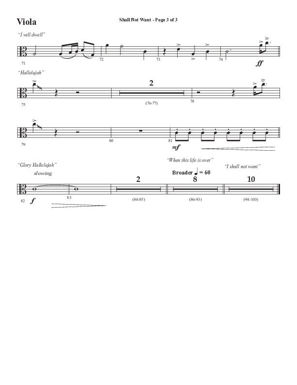 Shall Not Want (Choral Anthem SATB) Viola (Semsen Music / Arr. Phil Nitz)