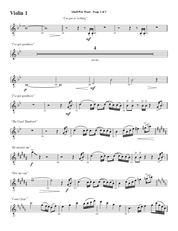 Shall Not Want (Choral Anthem SATB) Violin 1 (Semsen Music / Arr. Phil Nitz)