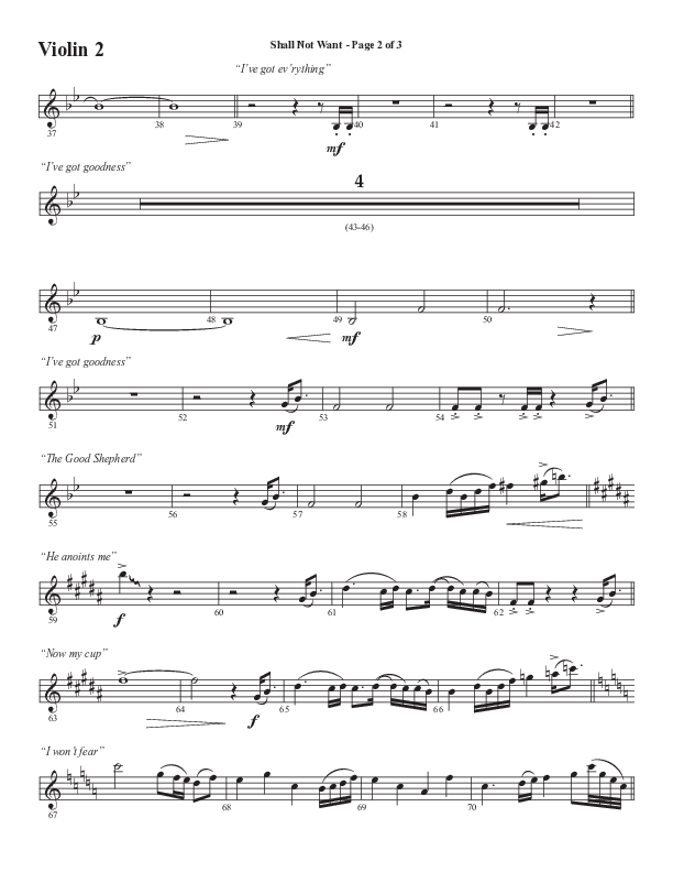 Shall Not Want (Choral Anthem SATB) Violin 2 (Semsen Music / Arr. Phil Nitz)