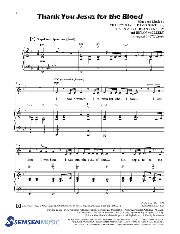 Thank You Jesus For The Blood with Glory To His Name (Choral Anthem SATB) Anthem (SATB/Piano) (Semsen Music / Arr. Cliff Duren)