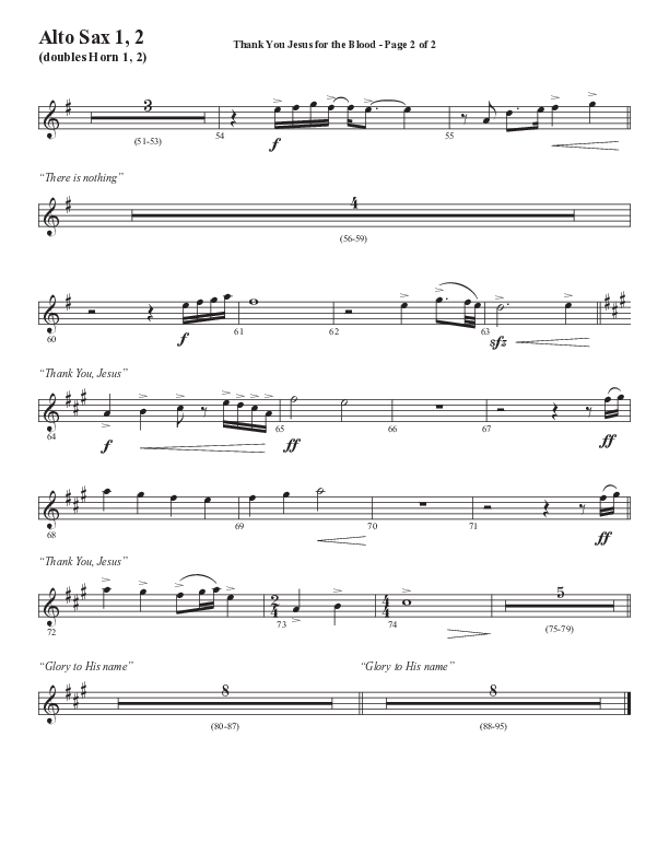 Thank You Jesus For The Blood with Glory To His Name (Choral Anthem SATB) Alto Sax 1/2 (Semsen Music / Arr. Cliff Duren)