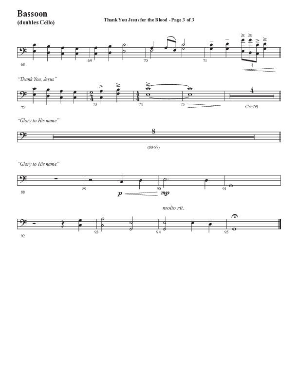 Thank You Jesus For The Blood with Glory To His Name (Choral Anthem SATB) Bassoon (Semsen Music / Arr. Cliff Duren)
