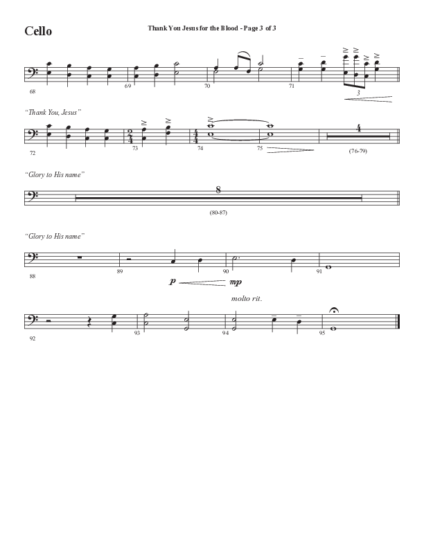 Thank You Jesus For The Blood with Glory To His Name (Choral Anthem SATB) Cello (Semsen Music / Arr. Cliff Duren)