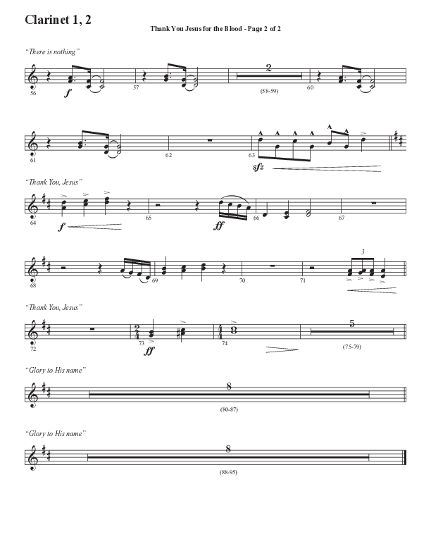 Thank You Jesus For The Blood with Glory To His Name (Choral Anthem SATB) Clarinet 1/2 (Semsen Music / Arr. Cliff Duren)