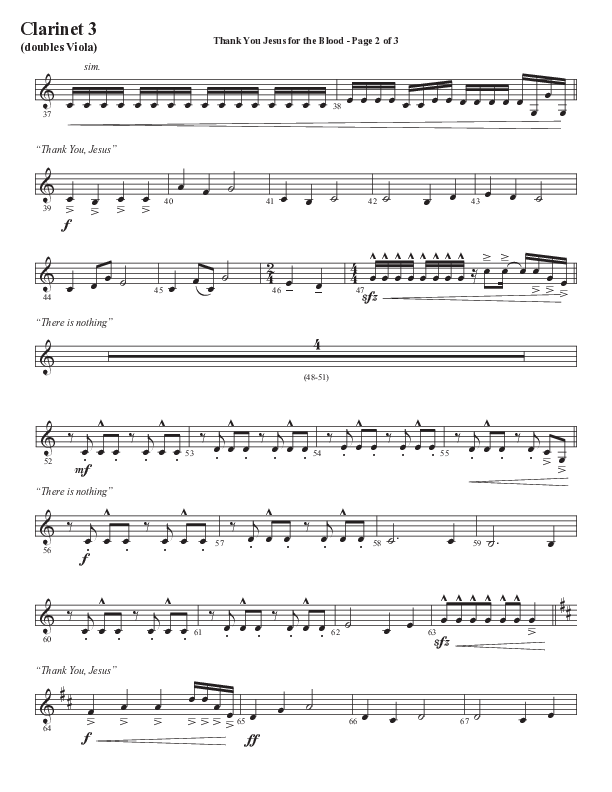 Thank You Jesus For The Blood with Glory To His Name (Choral Anthem SATB) Clarinet 3 (Semsen Music / Arr. Cliff Duren)