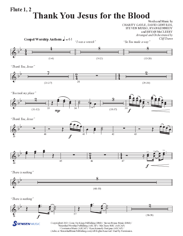 Thank You Jesus For The Blood with Glory To His Name (Choral Anthem SATB) Flute 1/2 (Semsen Music / Arr. Cliff Duren)