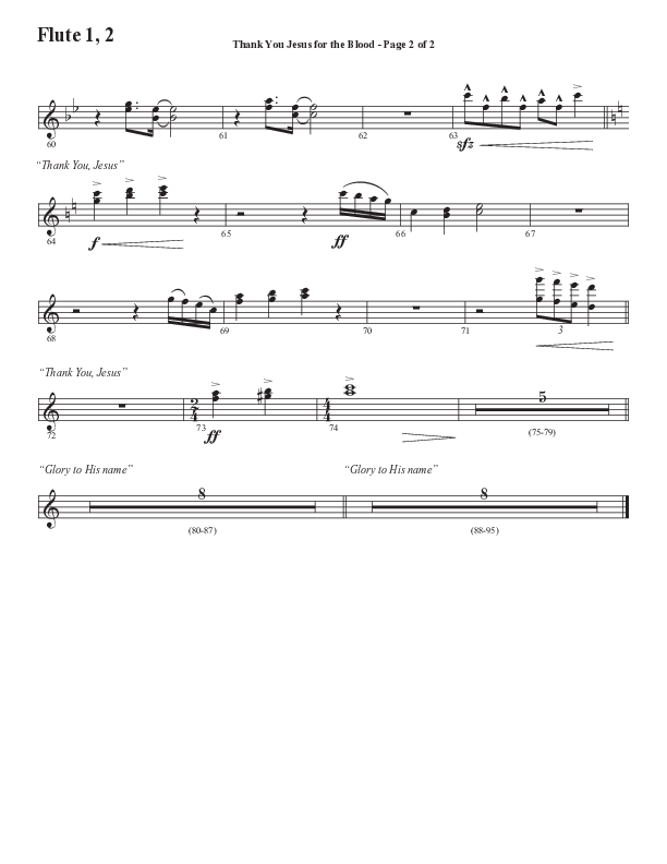 Thank You Jesus For The Blood with Glory To His Name (Choral Anthem SATB) Flute 1/2 (Semsen Music / Arr. Cliff Duren)