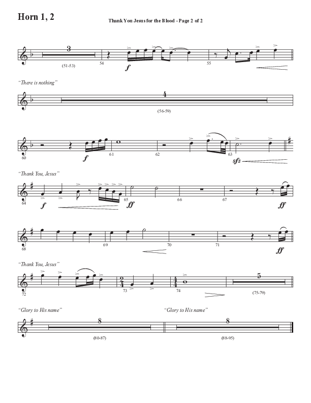 Thank You Jesus For The Blood with Glory To His Name (Choral Anthem SATB) French Horn 1/2 (Semsen Music / Arr. Cliff Duren)