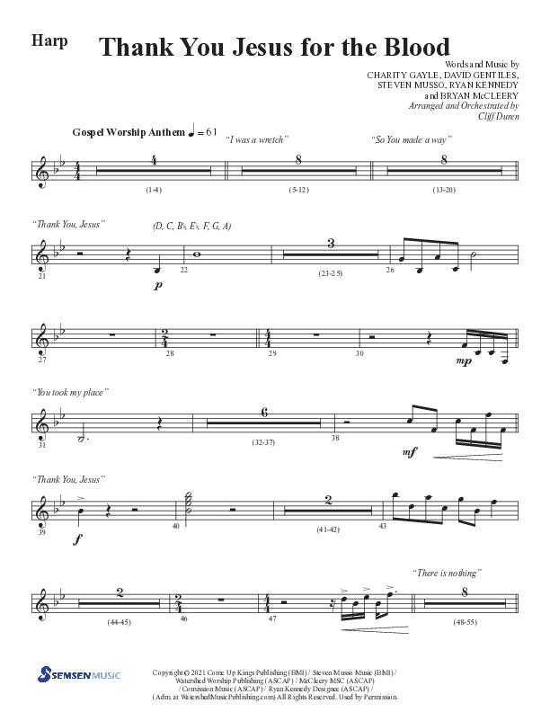 Thank You Jesus For The Blood with Glory To His Name (Choral Anthem SATB) Harp (Semsen Music / Arr. Cliff Duren)