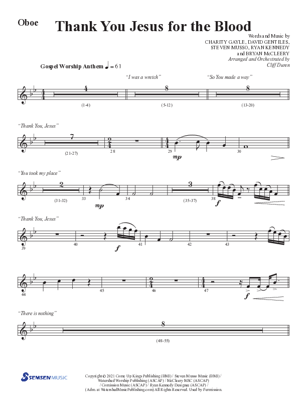 Thank You Jesus For The Blood with Glory To His Name (Choral Anthem SATB) Oboe (Semsen Music / Arr. Cliff Duren)