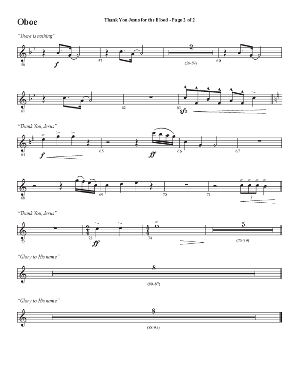 Thank You Jesus For The Blood with Glory To His Name (Choral Anthem SATB) Oboe (Semsen Music / Arr. Cliff Duren)