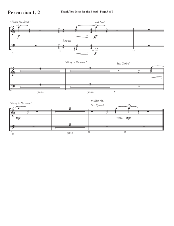 Thank You Jesus For The Blood with Glory To His Name (Choral Anthem SATB) Percussion 1/2 (Semsen Music / Arr. Cliff Duren)