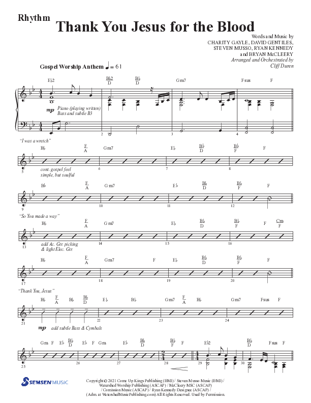 Thank You Jesus For The Blood with Glory To His Name (Choral Anthem SATB) Rhythm Chart (Semsen Music / Arr. Cliff Duren)