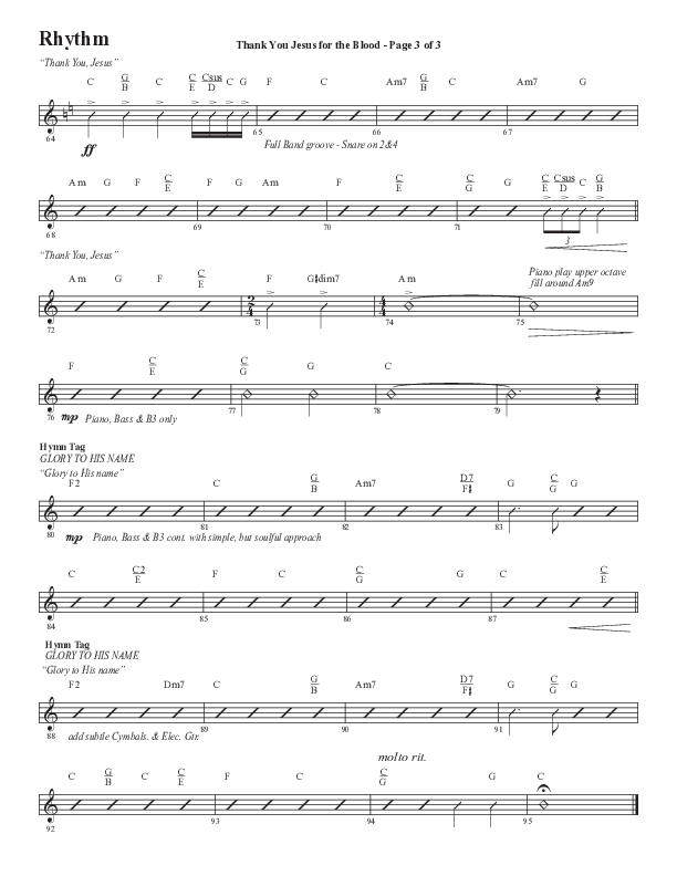 Thank You Jesus For The Blood with Glory To His Name (Choral Anthem SATB) Rhythm Chart (Semsen Music / Arr. Cliff Duren)