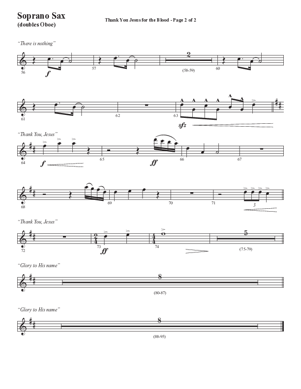 Thank You Jesus For The Blood with Glory To His Name (Choral Anthem SATB) Soprano Sax (Semsen Music / Arr. Cliff Duren)