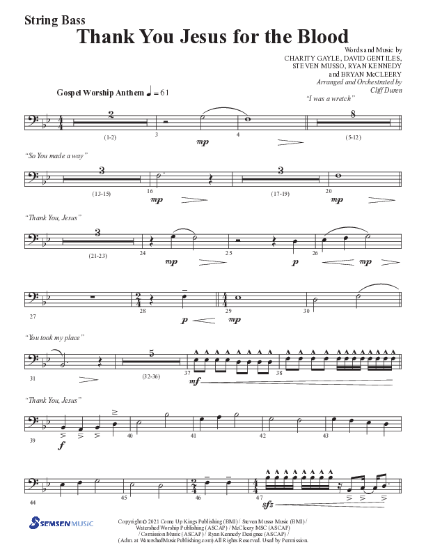 Thank You Jesus For The Blood with Glory To His Name (Choral Anthem SATB) String Bass (Semsen Music / Arr. Cliff Duren)