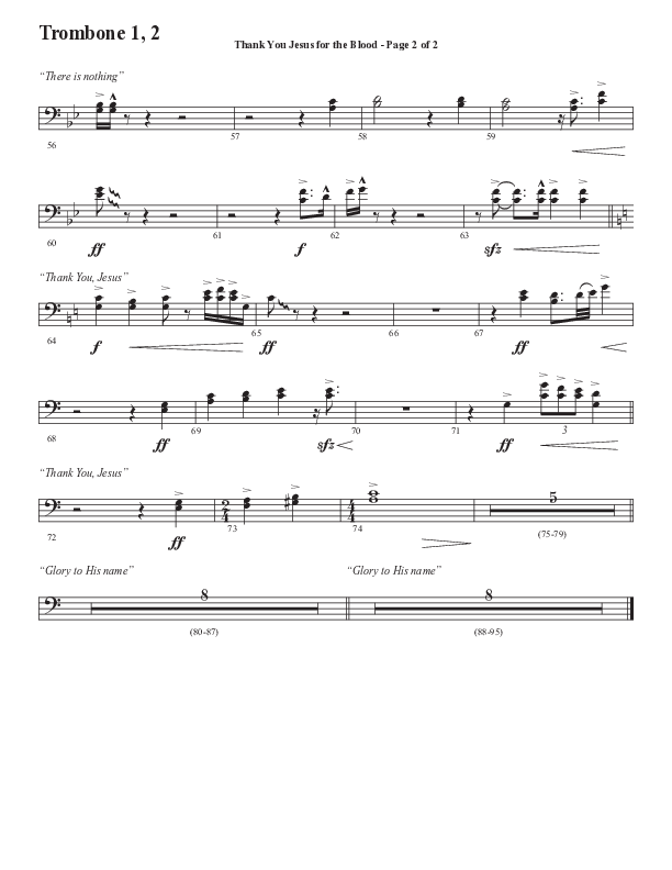 Thank You Jesus For The Blood with Glory To His Name (Choral Anthem SATB) Trombone 1/2 (Semsen Music / Arr. Cliff Duren)