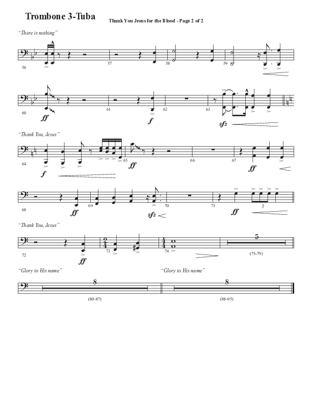 Thank You Jesus For The Blood with Glory To His Name (Choral Anthem SATB) Trombone 3/Tuba (Semsen Music / Arr. Cliff Duren)