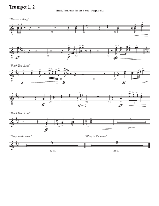 Thank You Jesus For The Blood with Glory To His Name (Choral Anthem SATB) Trumpet 1,2 (Semsen Music / Arr. Cliff Duren)