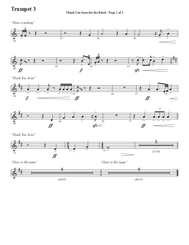 Thank You Jesus For The Blood with Glory To His Name (Choral Anthem SATB) Trumpet 3 (Semsen Music / Arr. Cliff Duren)