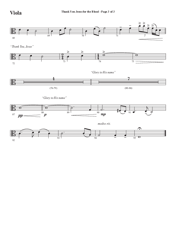 Thank You Jesus For The Blood with Glory To His Name (Choral Anthem SATB) Viola (Semsen Music / Arr. Cliff Duren)