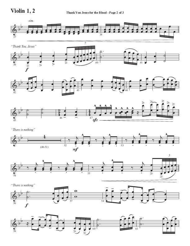 Thank You Jesus For The Blood with Glory To His Name (Choral Anthem SATB) Violin 1/2 (Semsen Music / Arr. Cliff Duren)