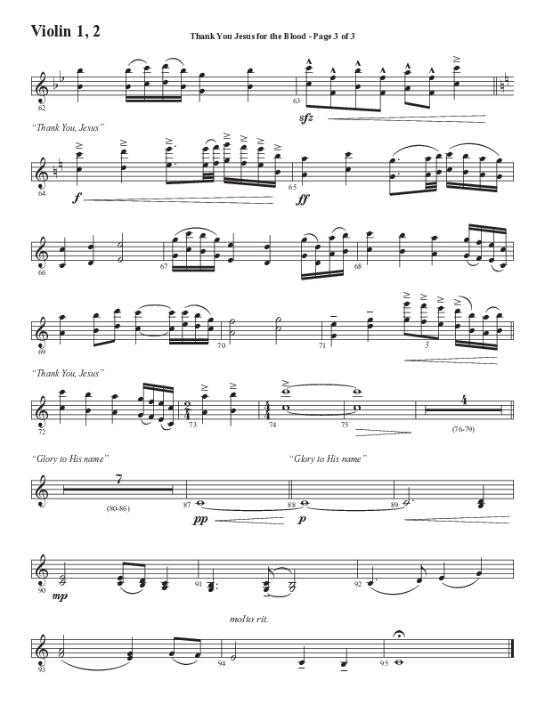 Thank You Jesus For The Blood with Glory To His Name (Choral Anthem SATB) Violin 1/2 (Semsen Music / Arr. Cliff Duren)