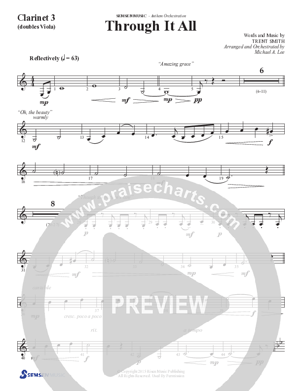 Through It All (Choral Anthem SATB) Clarinet 3 (Semsen Music / Arr. Michael Lee)