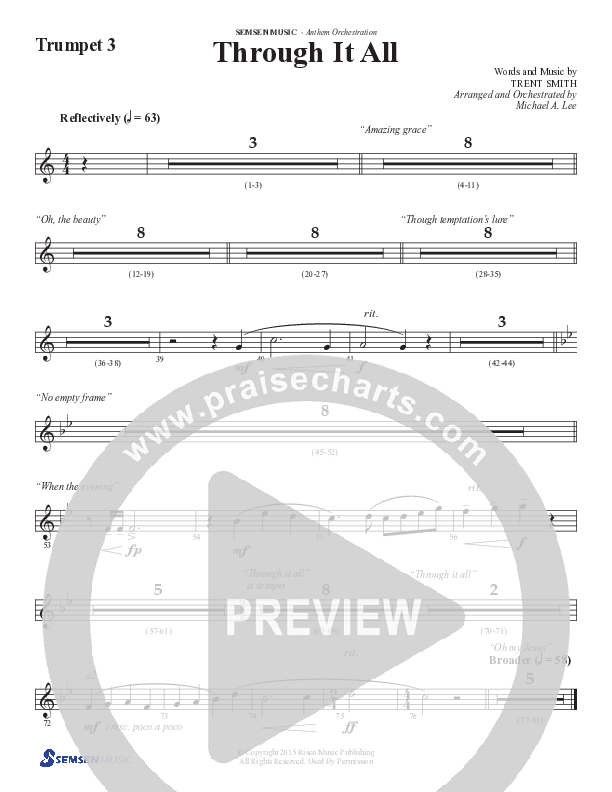 Through It All (Choral Anthem SATB) Trumpet 3 (Semsen Music / Arr. Michael Lee)