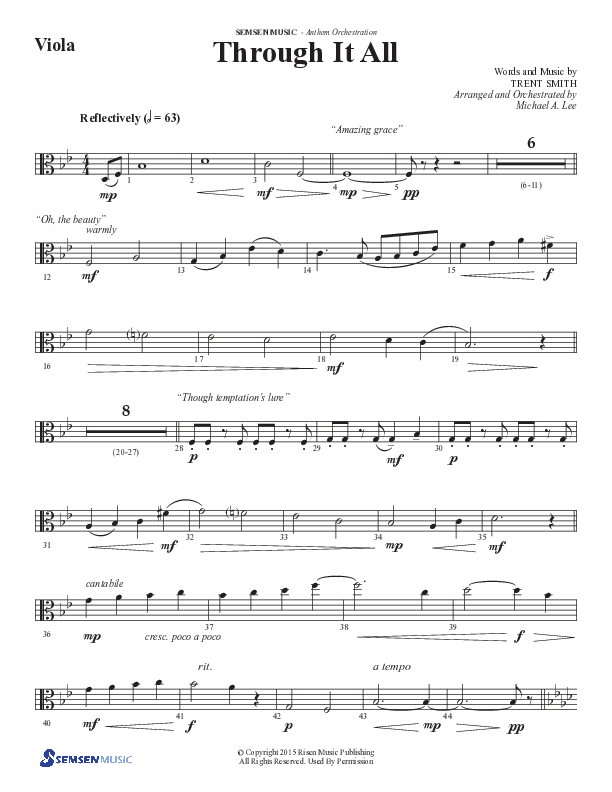 Through It All (Choral Anthem SATB) Viola (Semsen Music / Arr. Michael Lee)