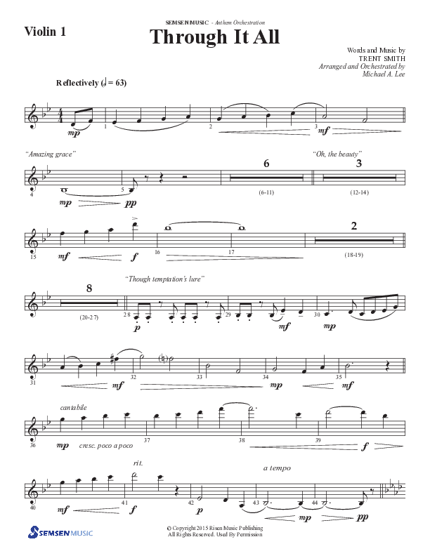 Through It All (Choral Anthem SATB) Violin 1 (Semsen Music / Arr. Michael Lee)