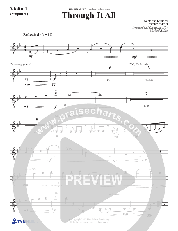 Through It All (Choral Anthem SATB) Violin 1 (Semsen Music / Arr. Michael Lee)