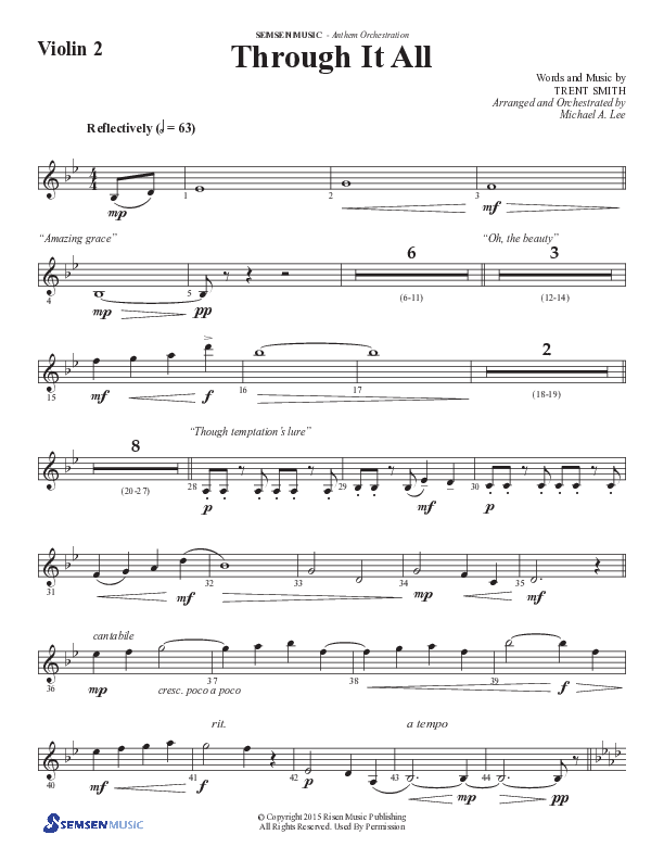 Through It All (Choral Anthem SATB) Violin 2 (Semsen Music / Arr. Michael Lee)