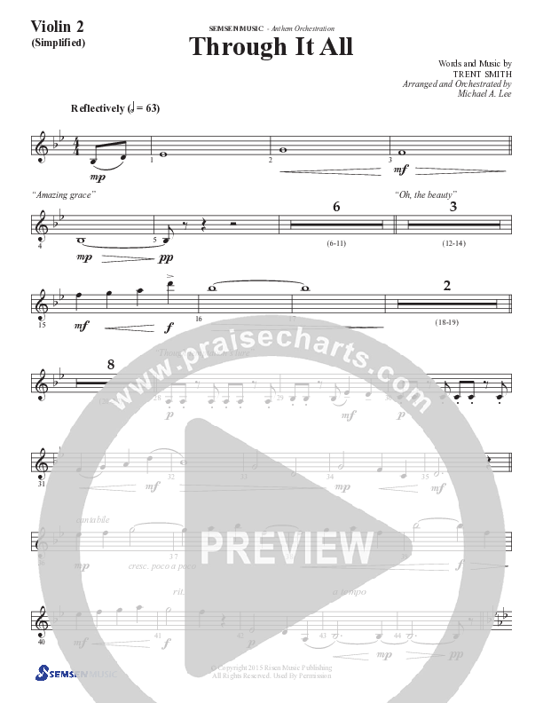 Through It All (Choral Anthem SATB) Violin 2 (Semsen Music / Arr. Michael Lee)