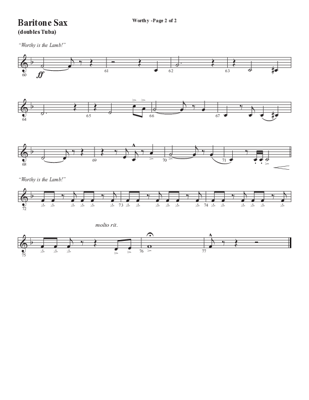 Worthy (Choral Anthem SATB) Bari Sax (Semsen Music / Arr. Tim Paul)