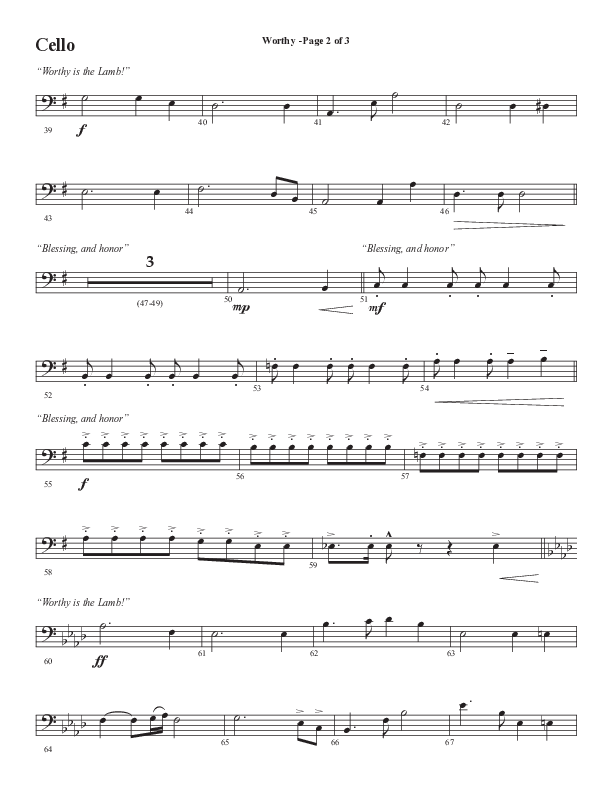 Worthy (Choral Anthem SATB) Cello (Semsen Music / Arr. Tim Paul)