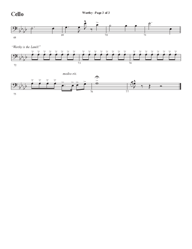Worthy (Choral Anthem SATB) Cello (Semsen Music / Arr. Tim Paul)