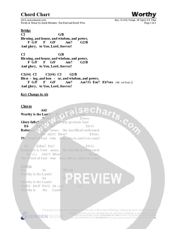 Worthy (Choral Anthem SATB) Chords & Lead Sheet (Semsen Music / Arr. Tim Paul)