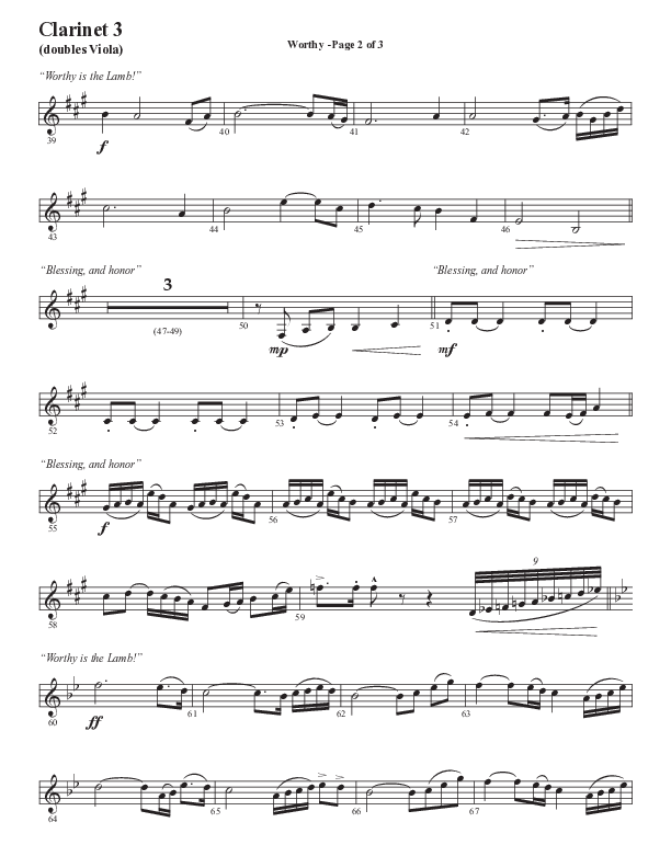 Worthy (Choral Anthem SATB) Clarinet 3 (Semsen Music / Arr. Tim Paul)