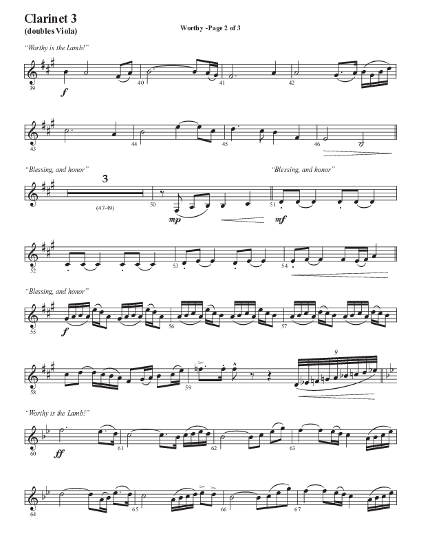 Worthy (Choral Anthem SATB) Clarinet 3 (Semsen Music / Arr. Tim Paul)