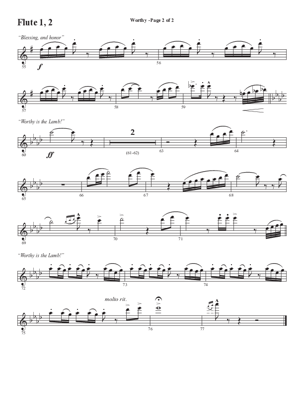 Worthy (Choral Anthem SATB) Flute 1/2 (Semsen Music / Arr. Tim Paul)