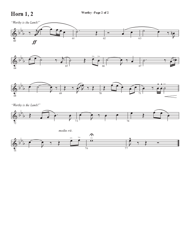 Worthy (Choral Anthem SATB) French Horn 1/2 (Semsen Music / Arr. Tim Paul)