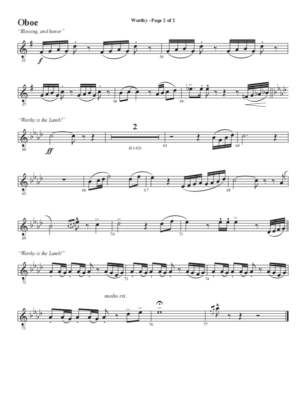 Worthy (Choral Anthem SATB) Oboe (Semsen Music / Arr. Tim Paul)