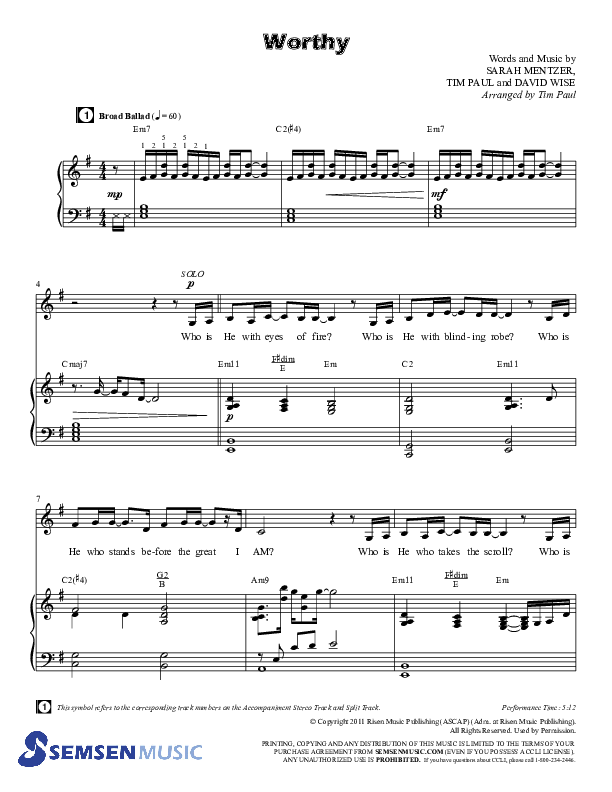 Worthy (Choral Anthem SATB) Anthem (SATB/Piano) (Semsen Music / Arr. Tim Paul)
