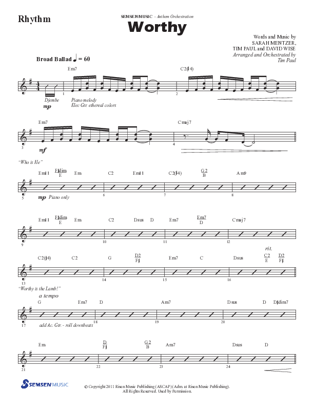 Worthy (Choral Anthem SATB) Rhythm Chart (Semsen Music / Arr. Tim Paul)