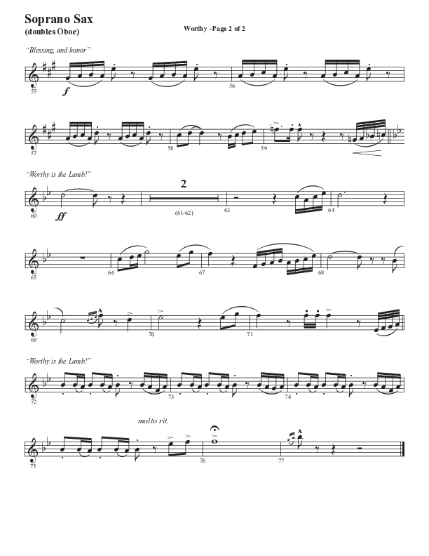 Worthy (Choral Anthem SATB) Soprano Sax (Semsen Music / Arr. Tim Paul)