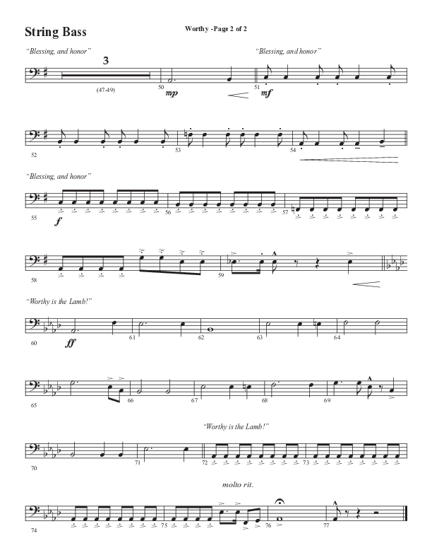 Worthy (Choral Anthem SATB) String Bass (Semsen Music / Arr. Tim Paul)